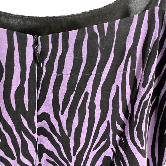 Vintage 90s Purple Black Zebra Print Beaded Fringe Tapered Knee Length Dress Sma - Picture 11 of 11